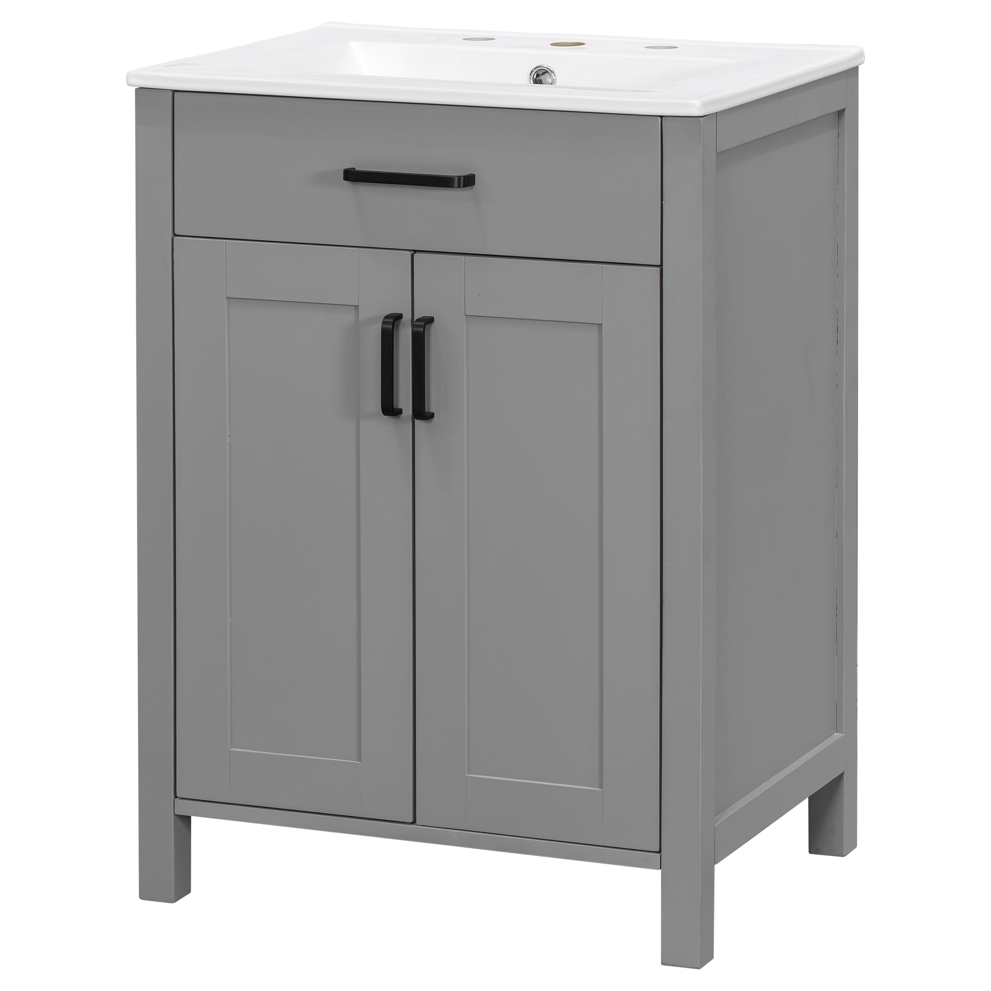 VanityFus 24.2-in Gray Bathroom Vanity White Single Sink Combo With Ceramic Top 2 Soft-Close Doors 1 drawer